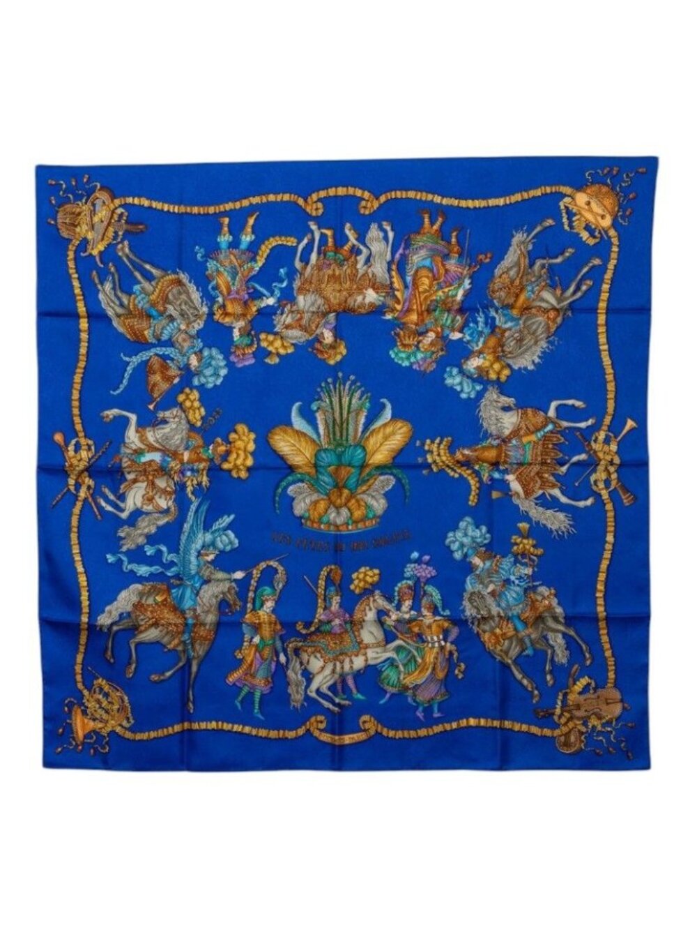 Hermes Carre 90 les Fetes du Roi Soleil Celebration of the Sun King Scarf Blue